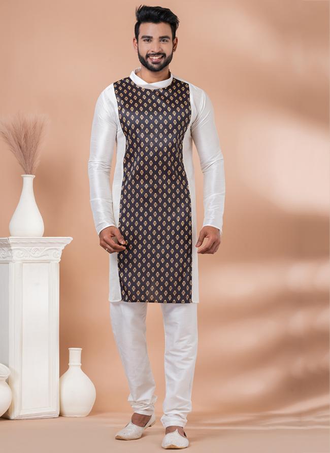 Banarasi Dhupion Silk White Festival Wear Weaving Kurta Pajama